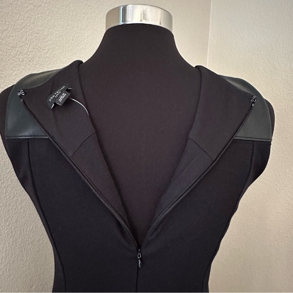 NWT Ann Taylor Women Black Stretch Sleeveless Sheath Fox Leather Dress Size 8P - Picture 8 of 12